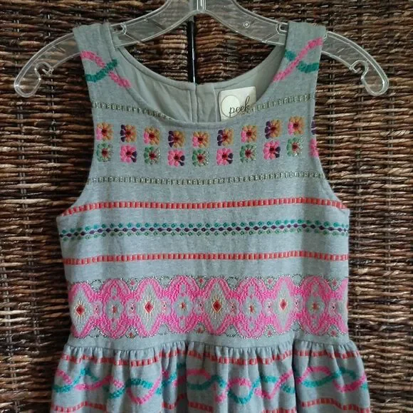 Peek Embroidered Tank Dress Girls XL Gray Kids Metallic Floral Party Sleeveless - Picture 2 of 8